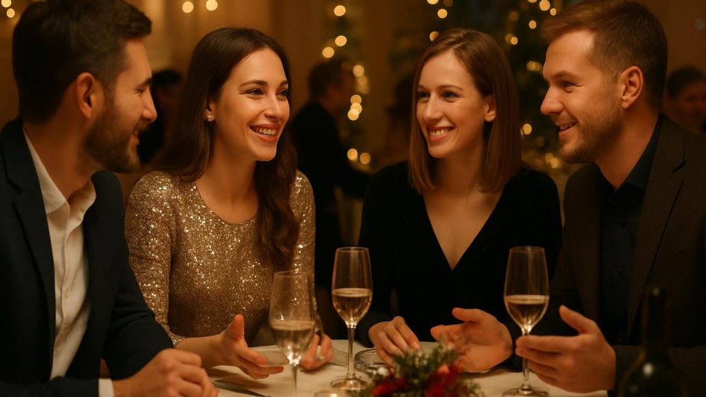Gruppo di adulti in contesto conviviale per Capodanno